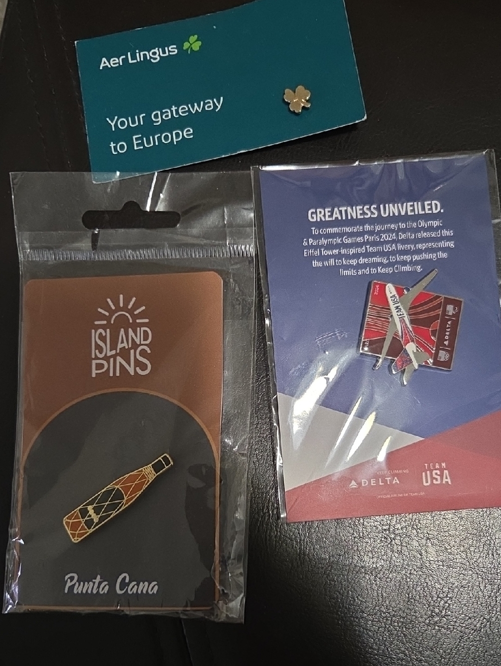 Set Of 3 Souvenir Travel Enamel Pins - Aer Lingus, Delta, Punta Cana NIP